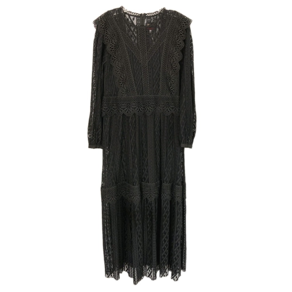 Johnny Was Biya Dress Women M Black Lace Maxi Cottagecore Fit & Flare Boho NWT